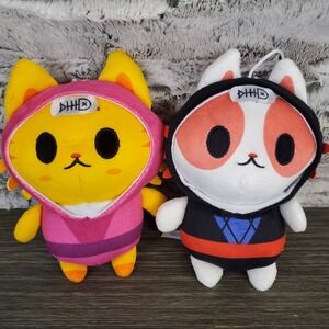 Good Stuff NINJA CAT Lot Of 2‎ Pink & Black 8" Stuffed Animal Martial Arts Cats
